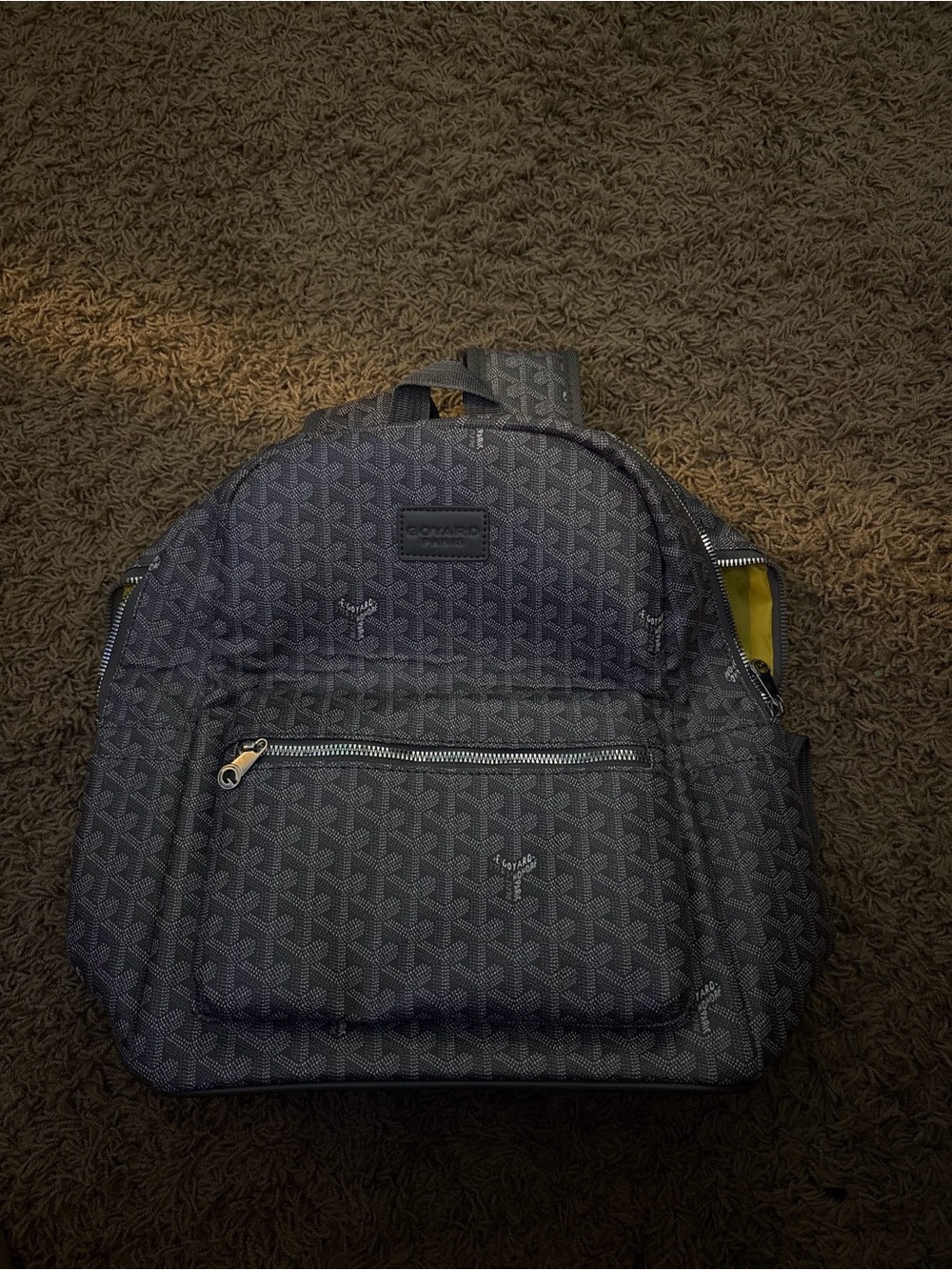 Goyard Black Patterned Backpack with Yellow Lining